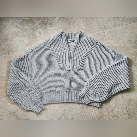 Garage Balloon Sleeve Quarter Zip Sweater - Size Large - Picture 1 of 9